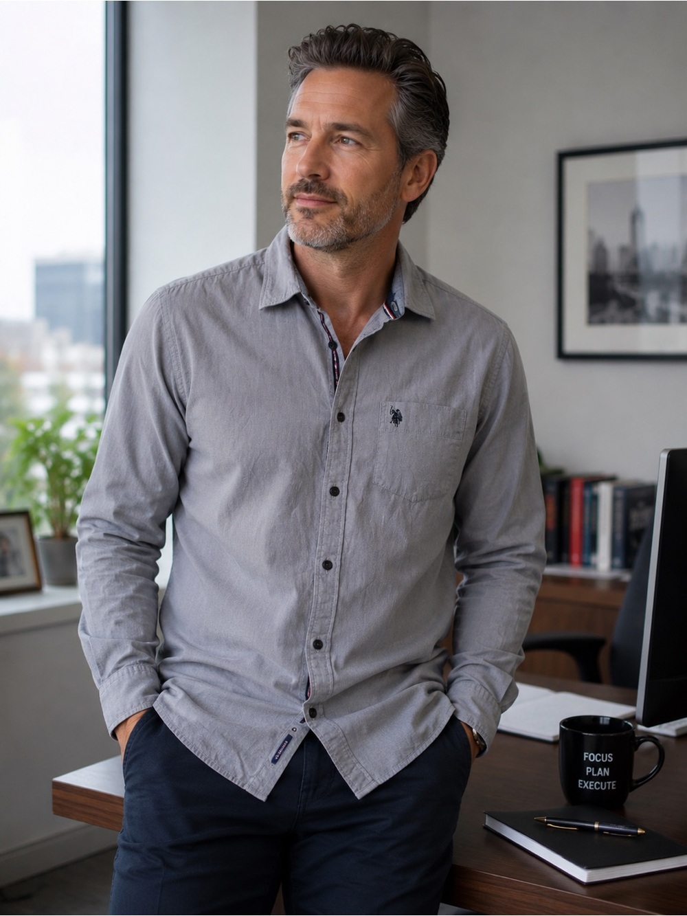4/$20 U.S. Polo Assn. Men's Gray Long-Sleeve Button-Up Shirt